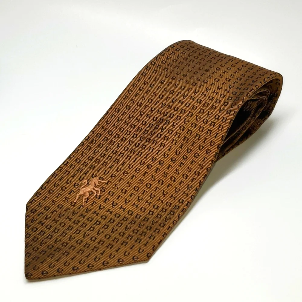 Vintage Lewis and Thos Saltz Happy Anniversary Bronzini Brown Silk Tie
